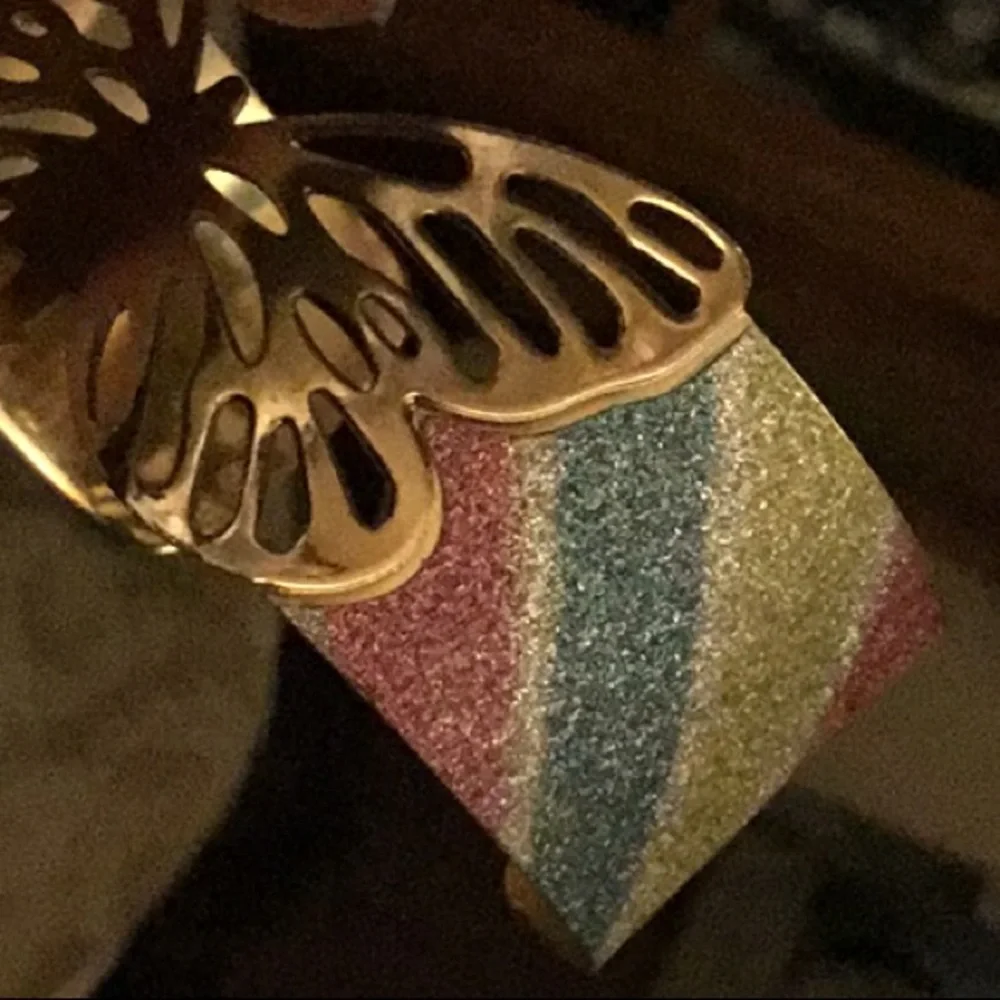 Rose Gold Butterfly Rainbow Sparkle Open Cuff Bracelet
